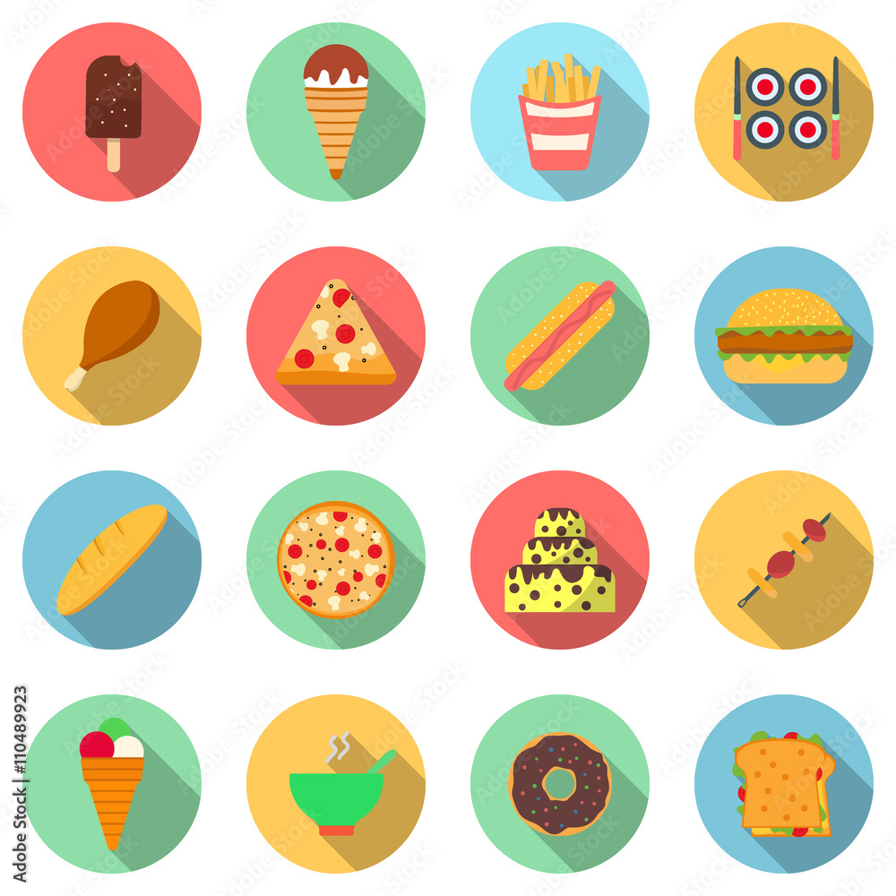 SET vector food icons, flat design