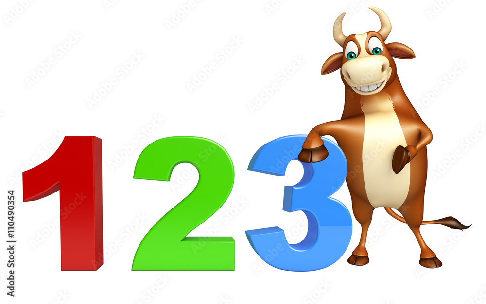 cute Bull cartoon character with 123 sign cute Bull cartoon character with 123 sign
