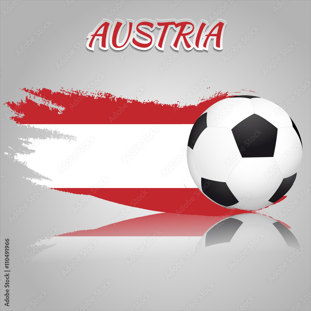 Naklejka Flag of Austria with the soccer ball. National flag in vintage style. Brush as a national flag.
