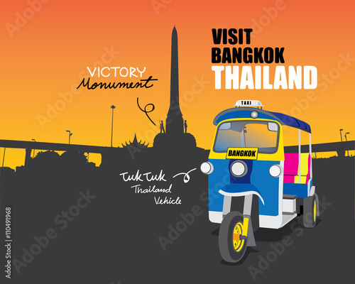 Thai vehicle Tuk Tuk in Bangkok of Thailand, vector