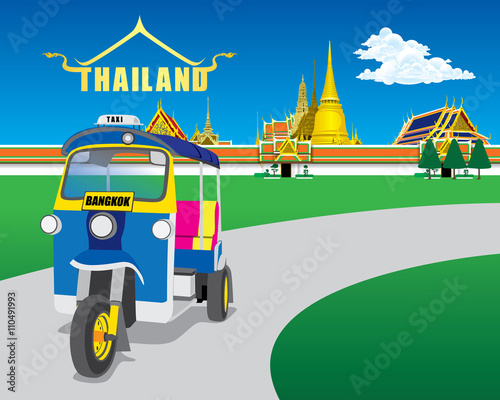 Thai vehicle Tuk Tuk in Bangkok of Thailand, vector