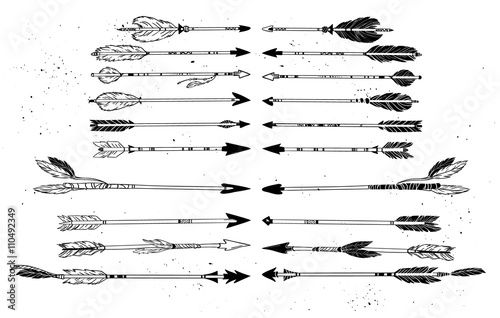 Hand drawn vector illustration. Vintage decorative arrows collec