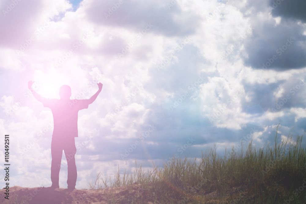 Silhouette man show his muscle, life strong