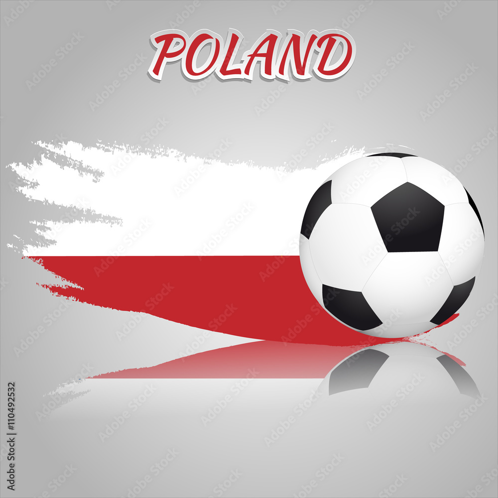 Naklejka Flag of Poland with the soccer ball. National flag in vintage style. Brush as a national flag.