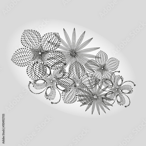 
Drawing black white bouquet
Illustration on a gray background with style pointillism black white bouquet for decoration and design

