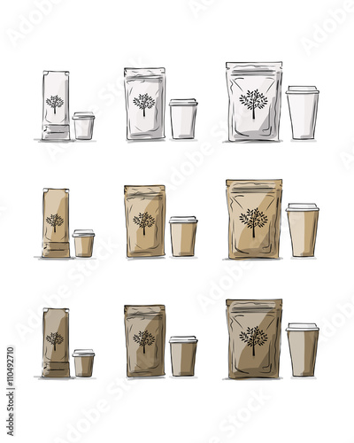 Bag packaging and take away coffee cups