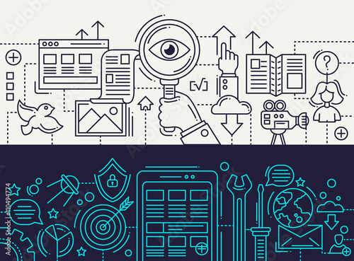 Search Engine, App Development - line design banners set