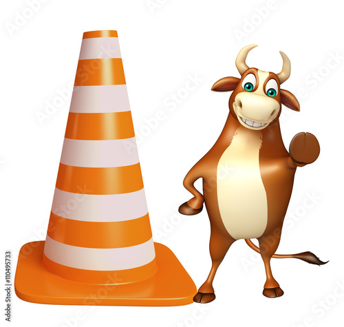 fun Bull cartoon character with construction cone