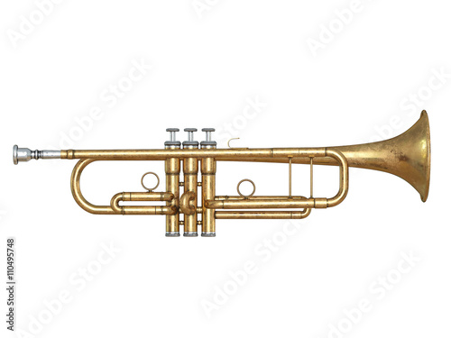 Trumpet isolated on white 3D rendering
