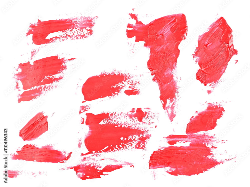set photo red oil paint, grunge brush strokes oil paint isolated on white background, clipping path set photo red oil paint, grunge brush strokes oil paint isolated on white background, clipping path