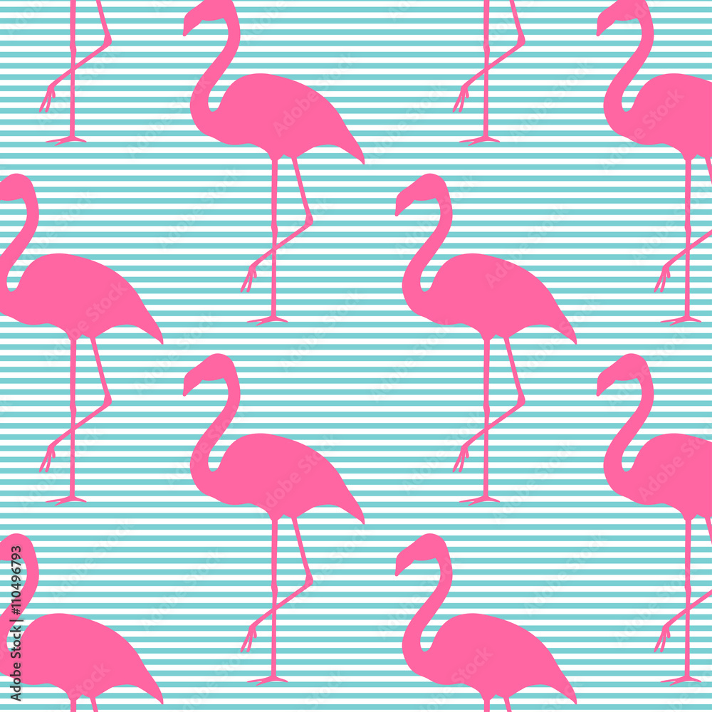 Fototapeta premium Seamless vector pattern background with pink flamingos. Design for decor and fabric