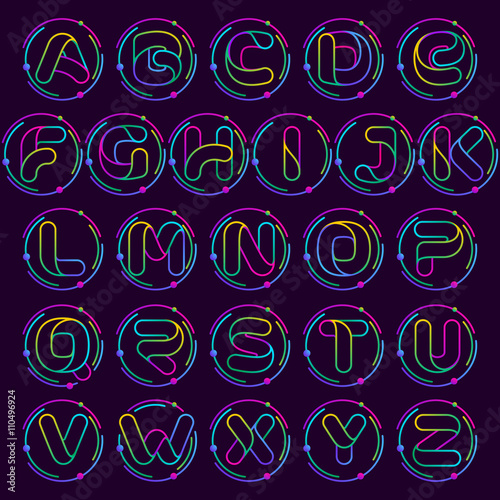 Alphabet letters with atoms orbits.