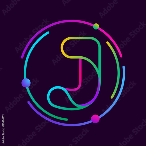 J letter with atoms orbits.