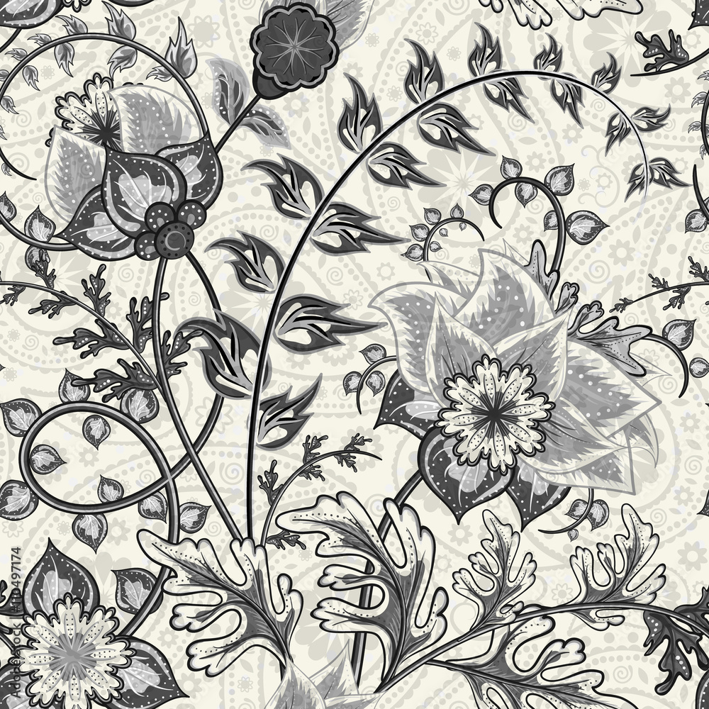 custom made wallpaper toronto digitalHand-drawn paisley. Flowers and paisley black white mix. Seamless vector background