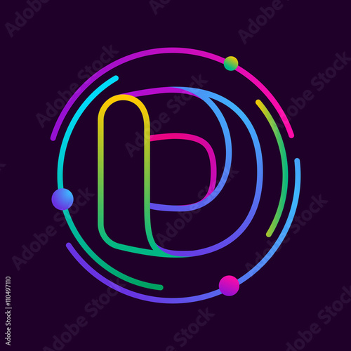 D letter with atoms orbits.