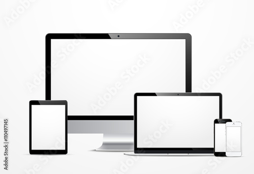 realistic set Monitors laptop tablet and phone vector