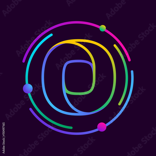 O letter with atoms orbits.