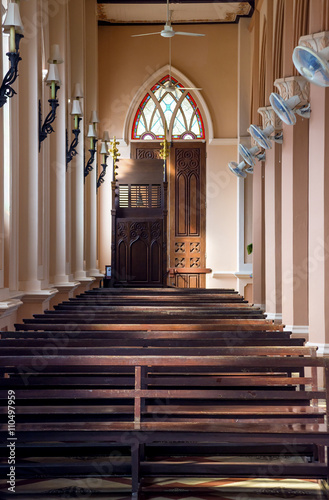 Church Pews at the cathedral of the immaculate conception central Roman Catholic 