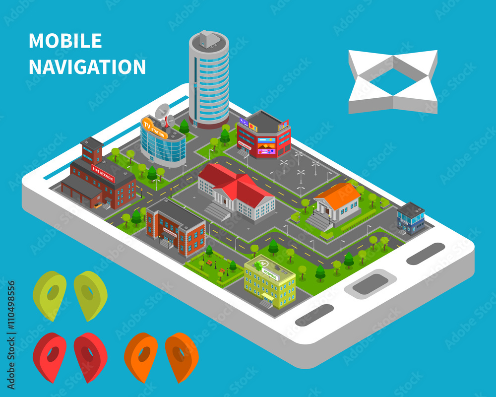 Fototapeta premium Mobile Navigation Isometric Concept