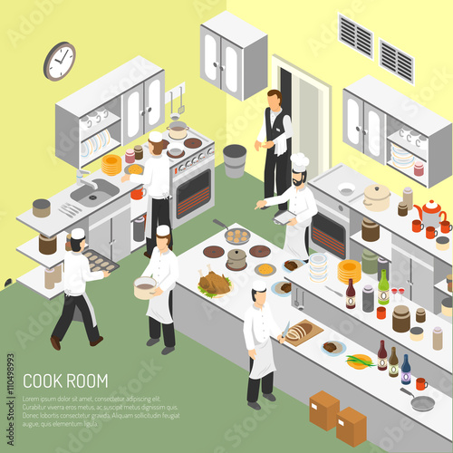Restaurant Cooking Room Isometric Poster 