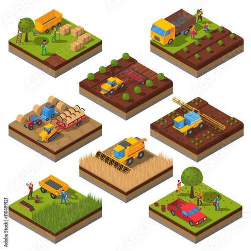 Agricultural Machines Isometric Field Set