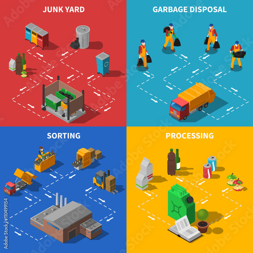 Garbage Recycling Isometric Concept Icons Set 