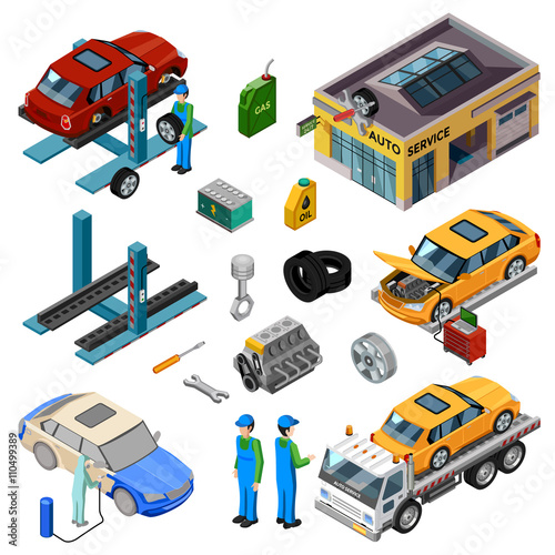 Car Service Isometric Decorative Icons