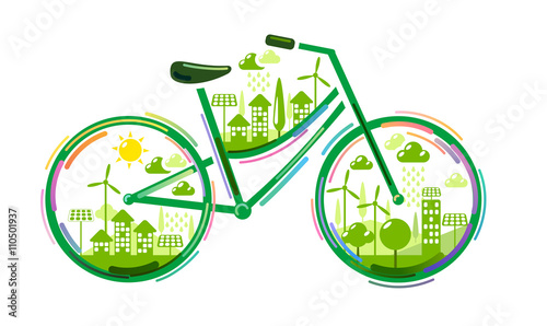 Bicycle with green city