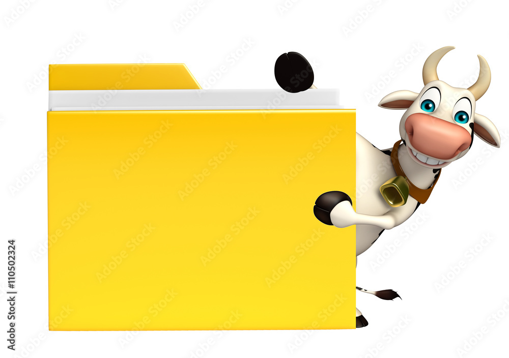 Fototapeta premium Cow cartoon character with folder
