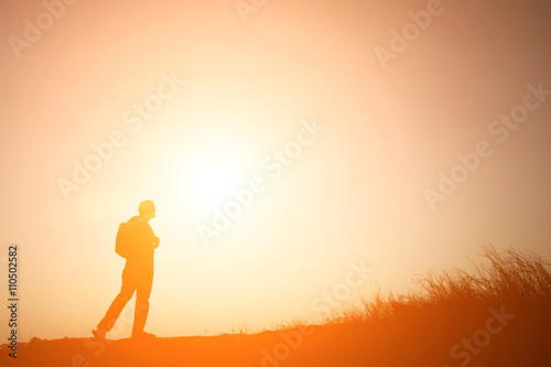Silhouette man walking travel