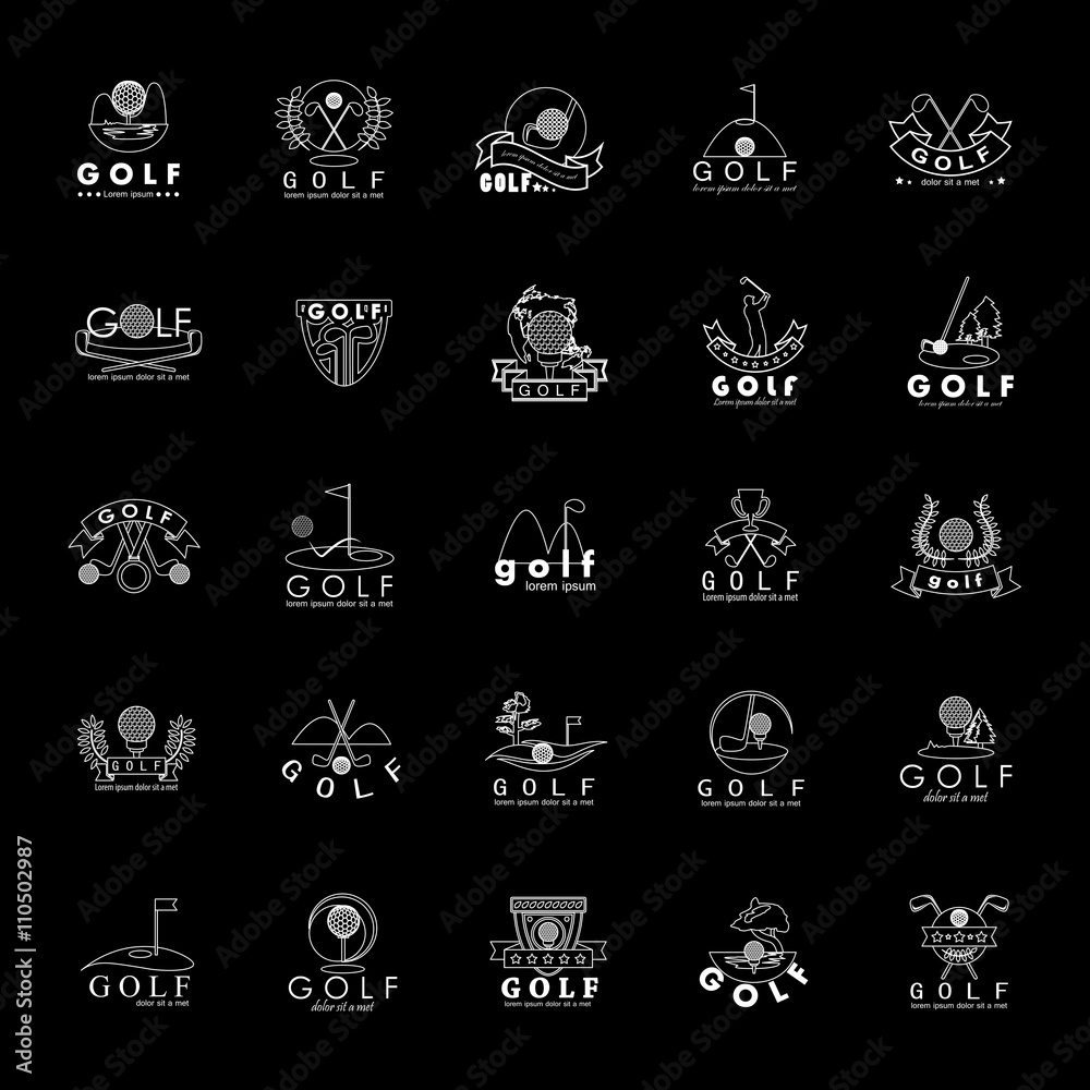 Golf Icons Set - Isolated On Black Background - Vector Illustration, Graphic Design Golf Icons Set - Isolated On Black Background - Vector Illustration, Graphic Design