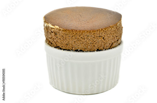 Obraz na plátně Chocolate souffle in a white ceramic on white background