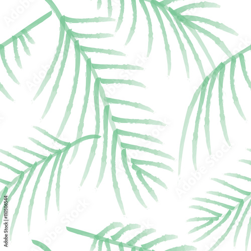 Green palm leaves seamless pattern  isolated on white background.