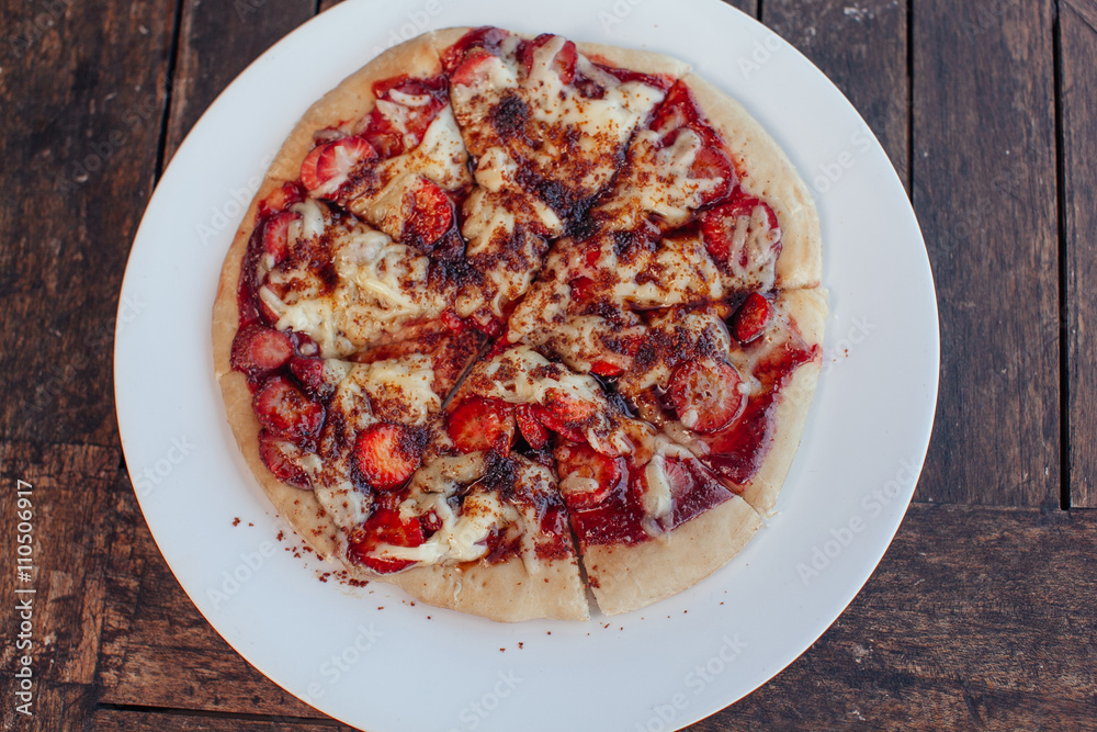 Incredibly delicious strawberry pizza . Pizza with strawberries Incredibly delicious strawberry pizza . Pizza with strawberries
