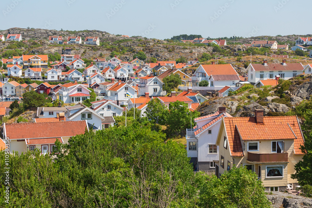 View of a coastal village in the Swedish Bohuslan View of a coastal village in the Swedish Bohuslan