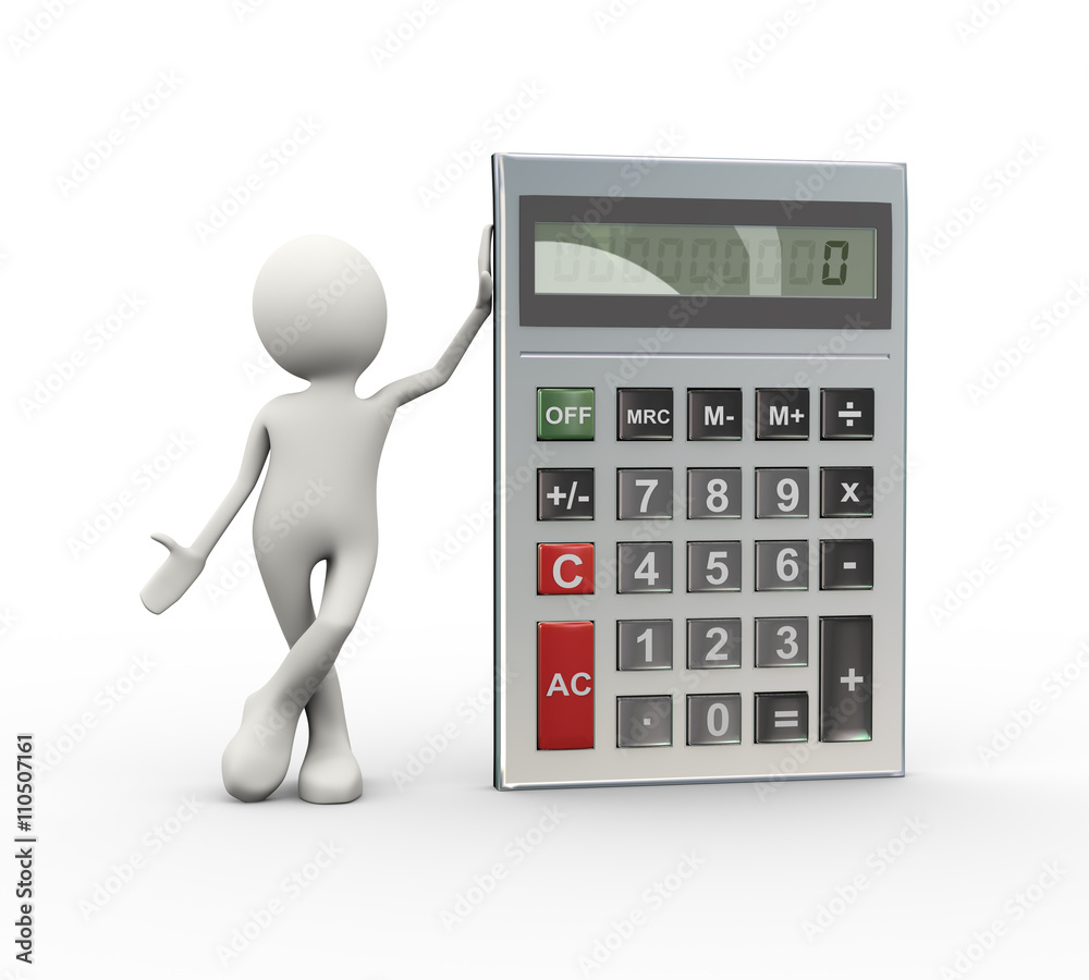 3d man standing with calculator 3d man standing with calculator