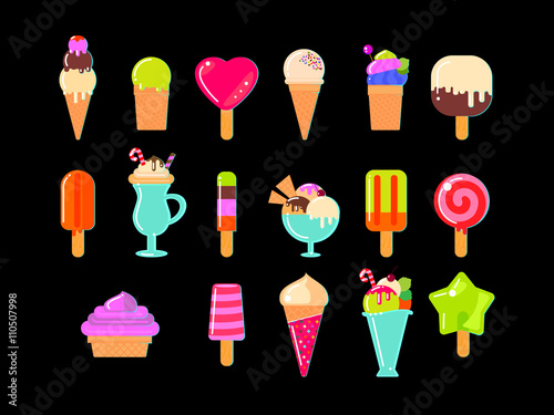 Collection of 17 vector ice cream