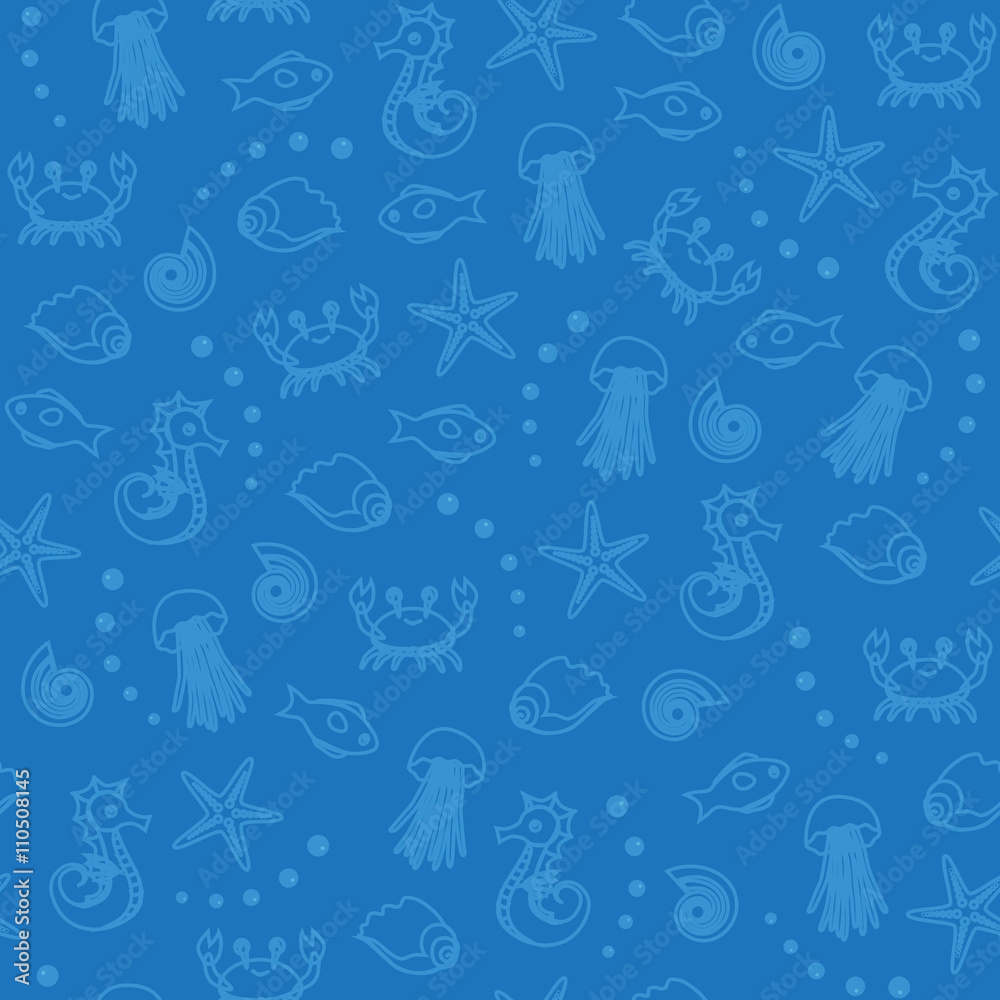 Sea life seamless pattern in blue