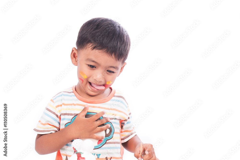 cute little boy playing with paints cute little boy playing with paints