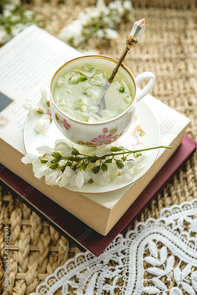 Acacia tea brewed in a cup is on the table Acacia tea brewed in a cup is on the table