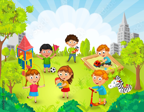 Fototapeta Naklejka Na Ścianę i Meble -  Children playing in the park vector illustration