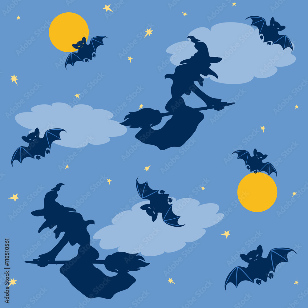 Witches and bats Halloween background Witches and bats Halloween background
