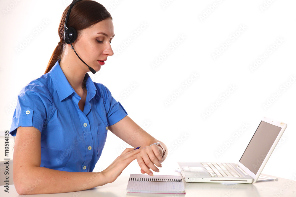 bright picture of friendly female helpline operator bright picture of friendly female helpline operator