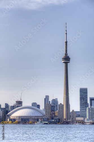 Photography Vertical of the Toronto, Canada skyline on a beautiful day