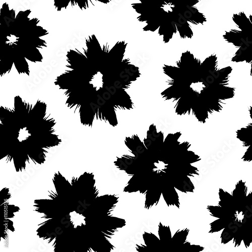 Grunge pattern with black flowers