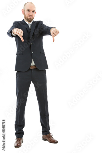 Frustrated business man showing thumbs down