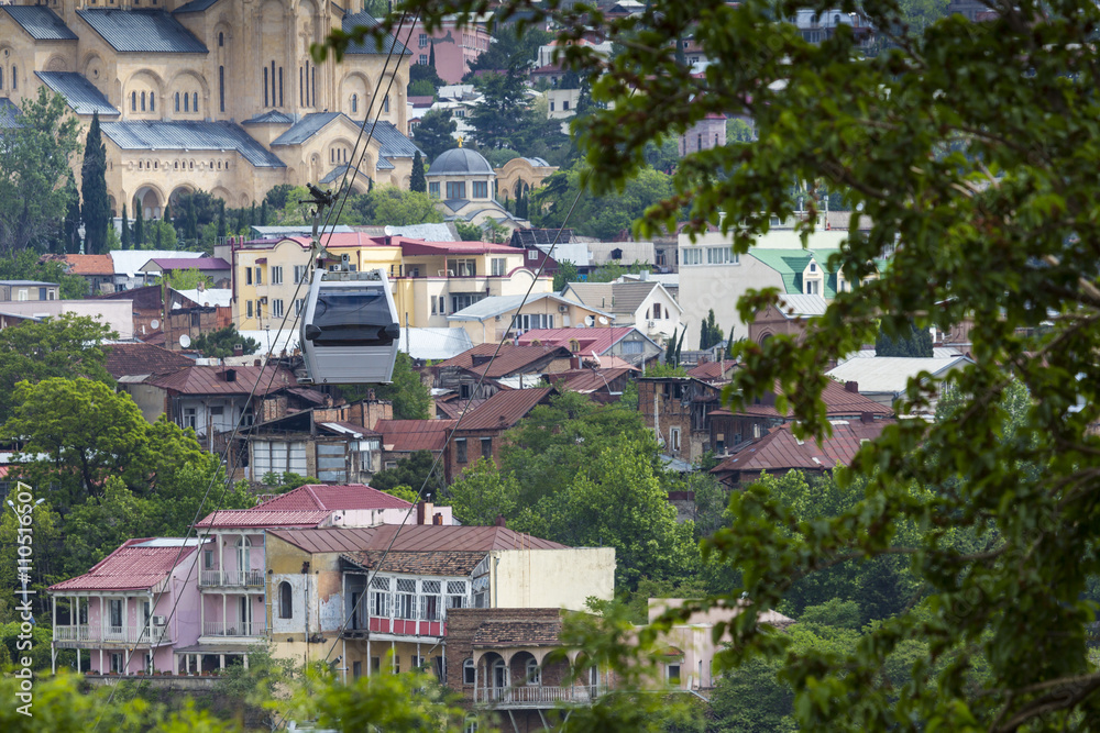 Fototapeta premium Tbilisi city center aerial view from Narikala Fortress, Georgia