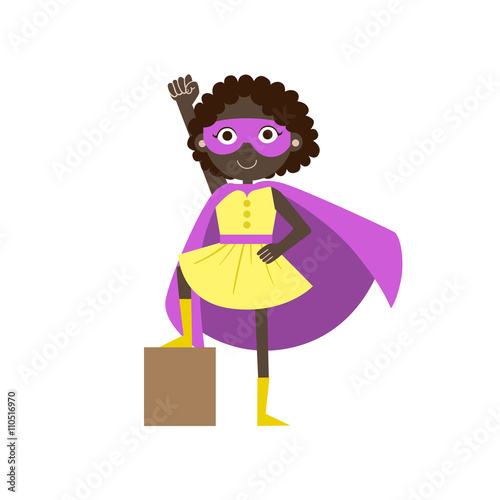 Girl In Superhero Costume With Violet Cape