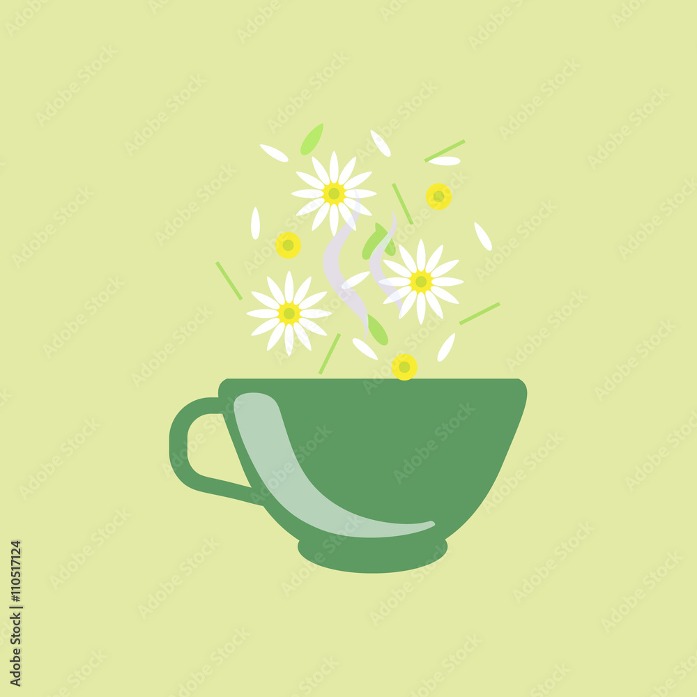 Chamomile Tea In Green Cup Stock Vector | Adobe Stock