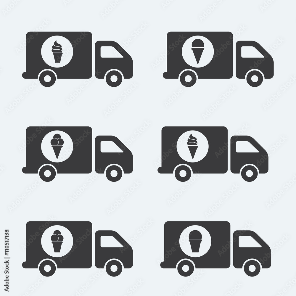 Fototapeta premium Colorful ice cream truck,vector background. Vector illustration flat style. Soft Serve Ice Cream. Ice cream parlors